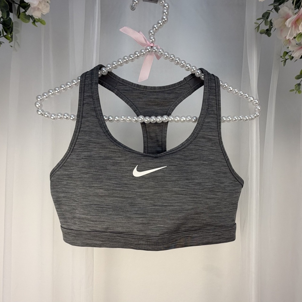 Nike Pro Dri-FIT Swoosh Small-Support Racerback Sports Bra in Carbon Heather